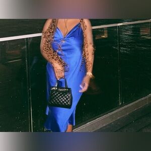 Dynamite Satin Dress with Knot - Blue